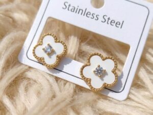 Ladies Earrings Gold White